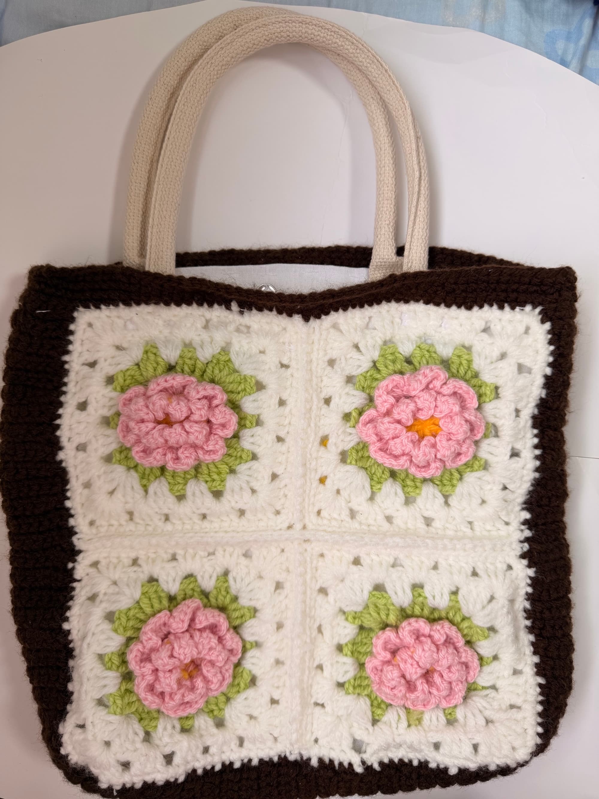 3D Camellia Granny Square Tote Bag