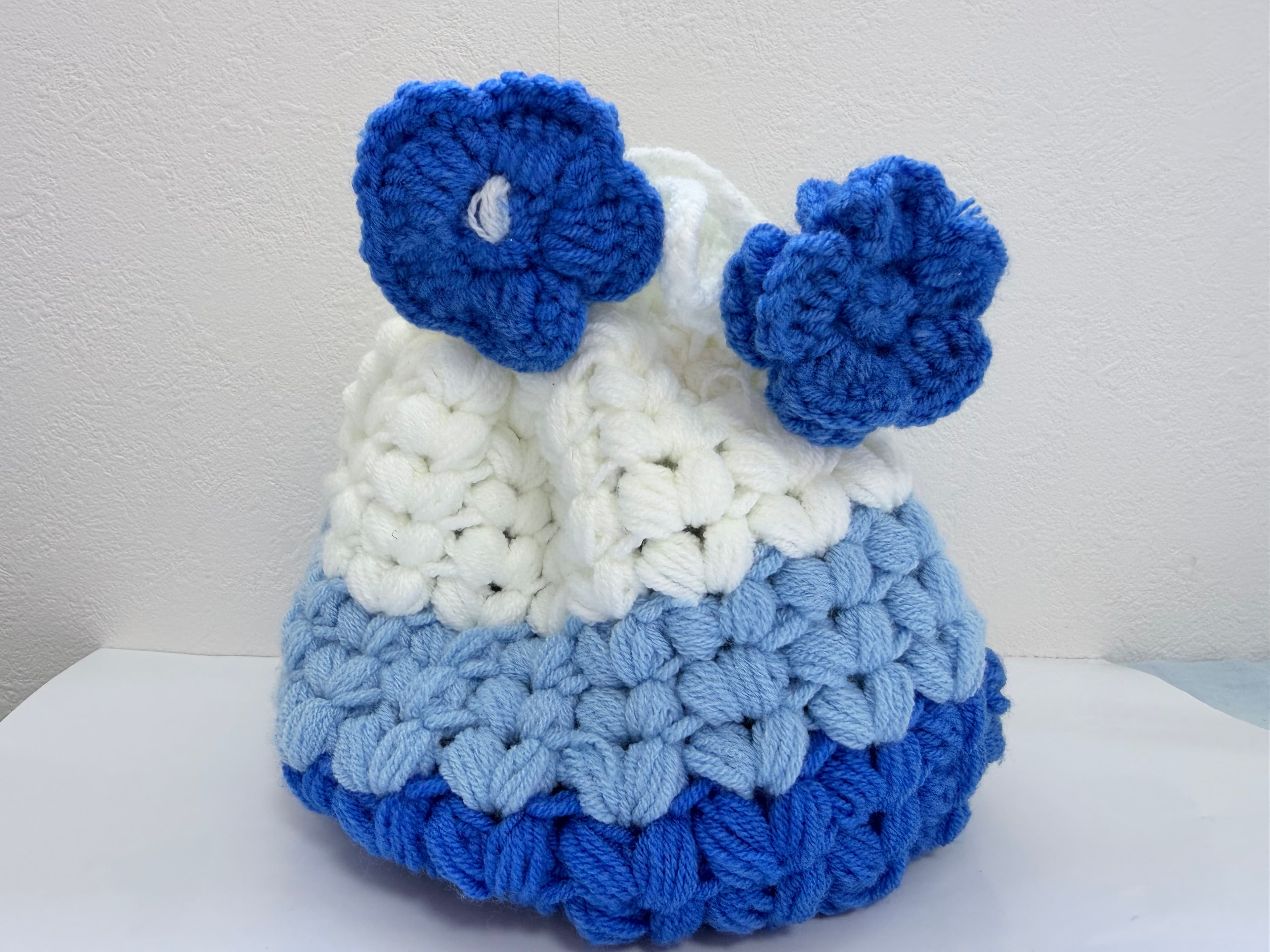 Blue Round Bottom Drawstring Bag