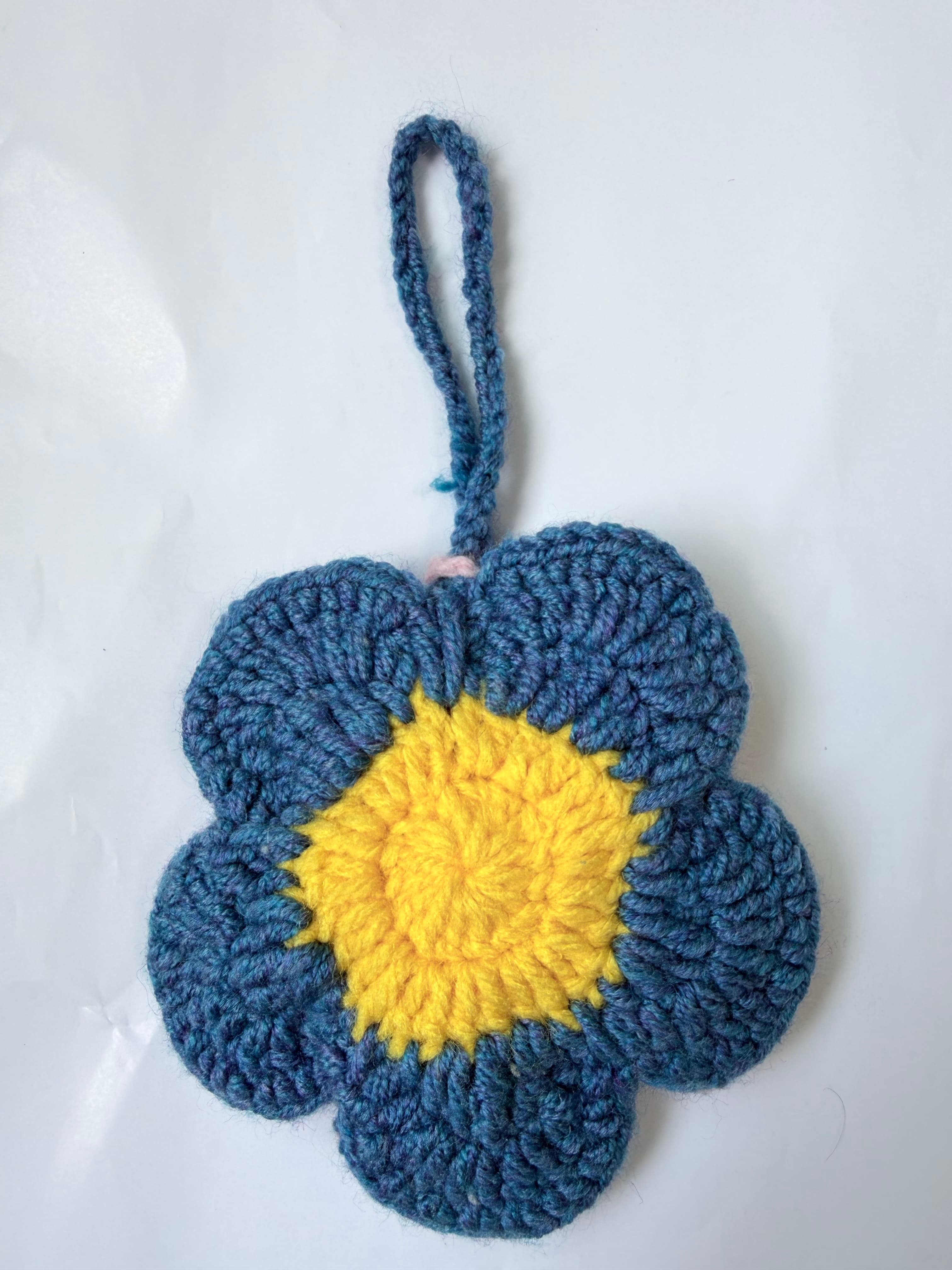 Pink & Blue Flower Crochet Pouch